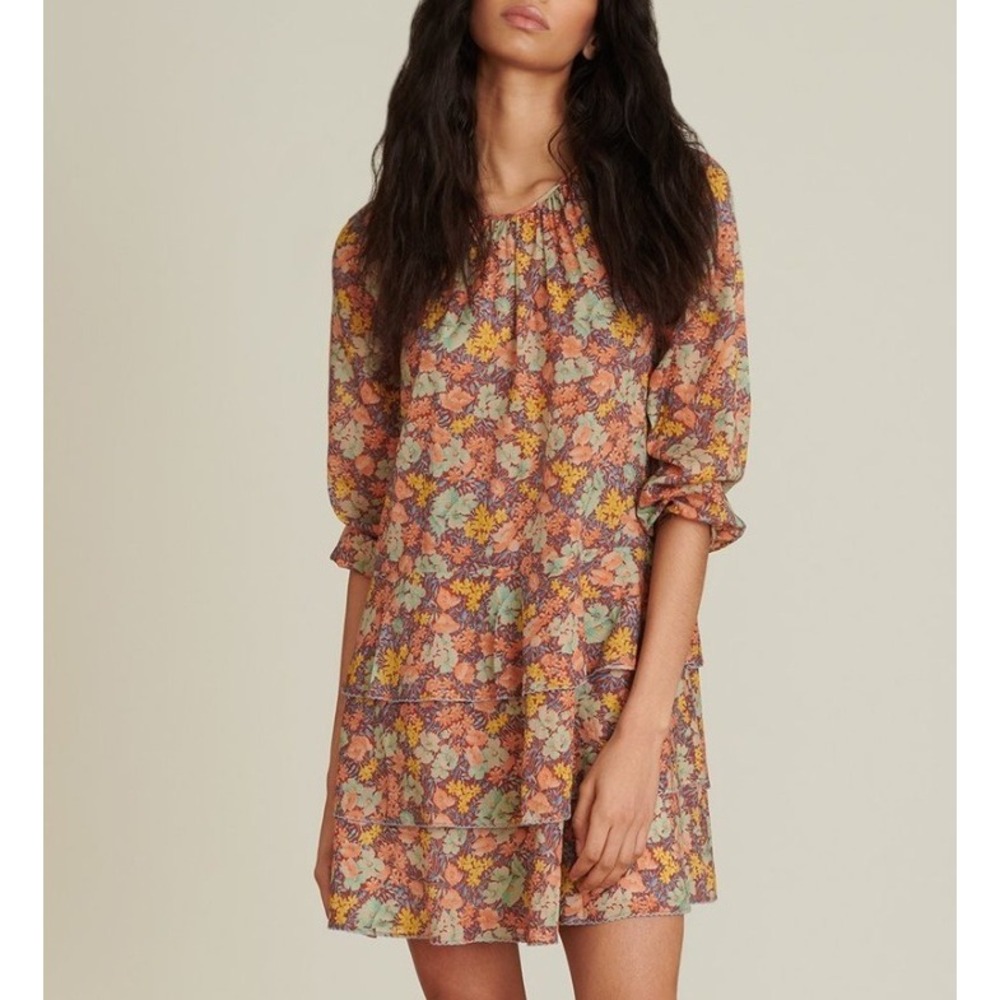 VERONICA BEARD 100% Cotton Abanu Floral Mini Dress Orange Women Size 4 Casual